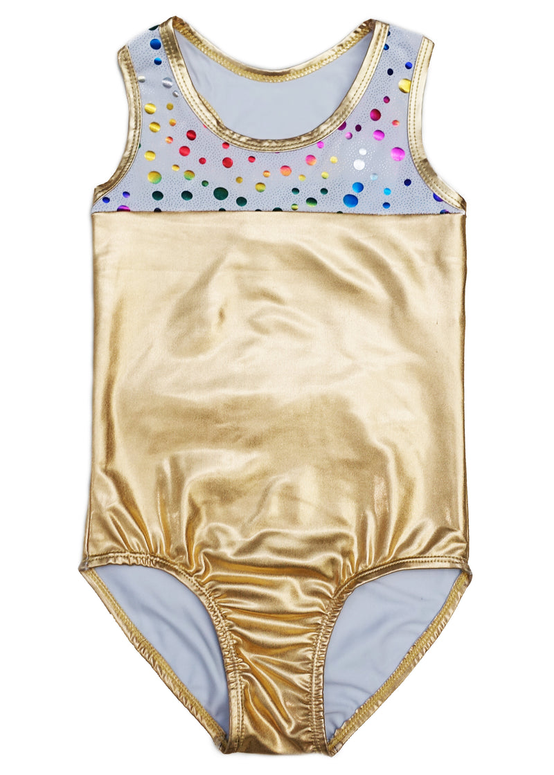 Gold Rainbow Polka Dot T-Back Leotard