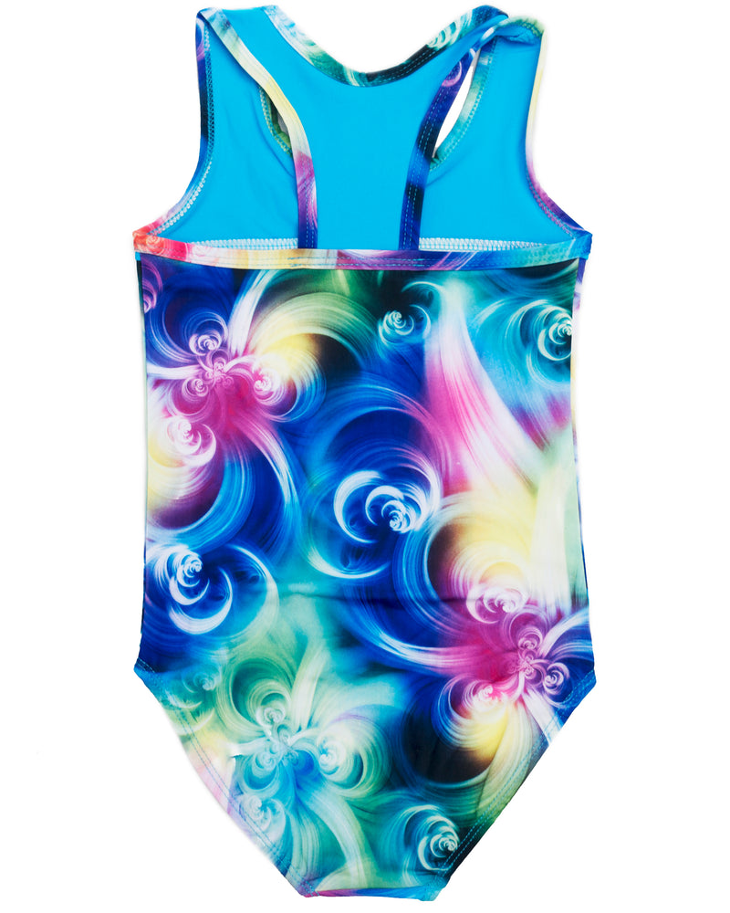 Blue Rainbow Floral T-Back Leotard