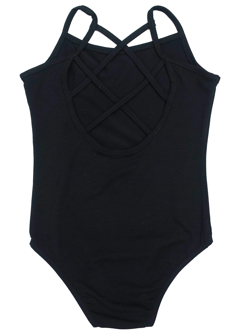 Black Spaghetti Lattice Back Cotton Leotard