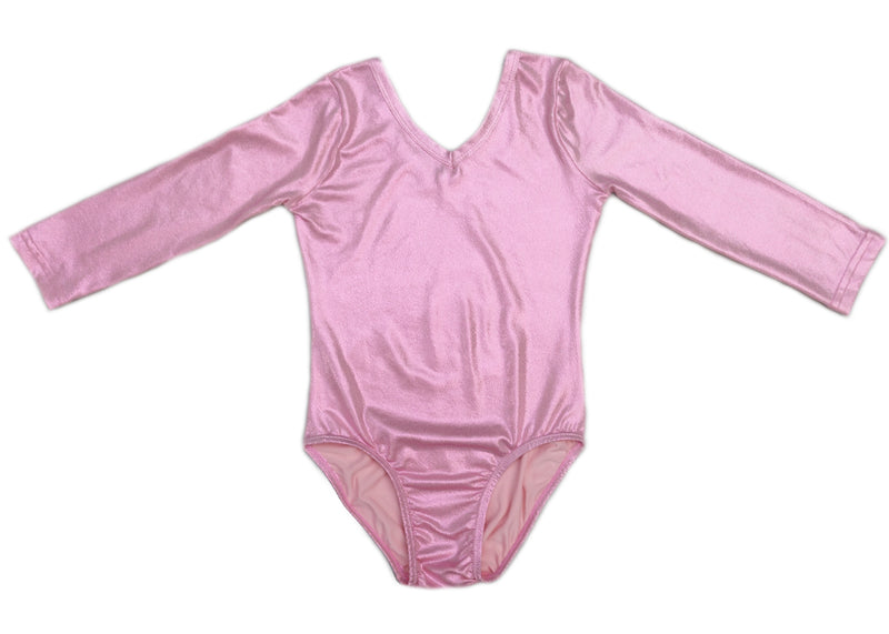 Shiny Pink Long Sleeve Leotard