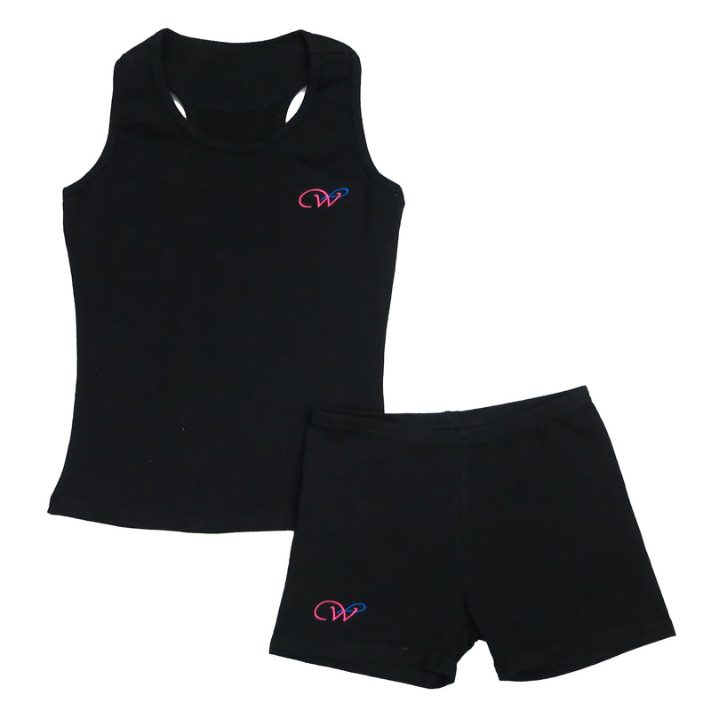 Black Cotton Gymnastic Training Tank Top & Shorts