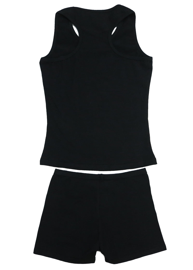 Black Cotton Gymnastic Training Tank Top & Shorts