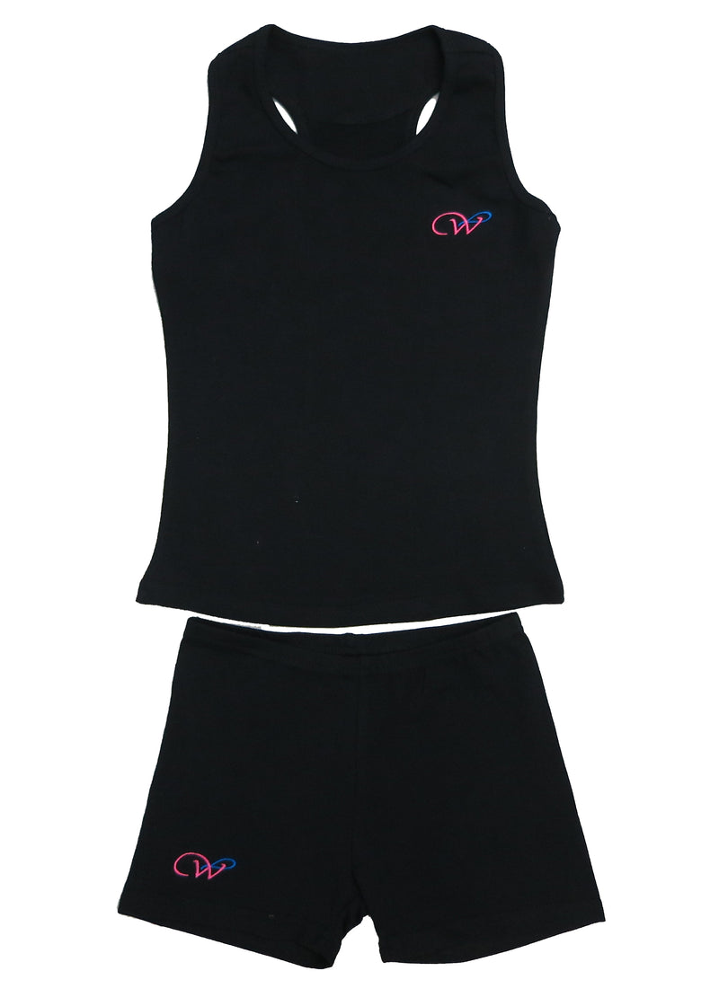 Black Cotton Gymnastic Training Tank Top & Shorts