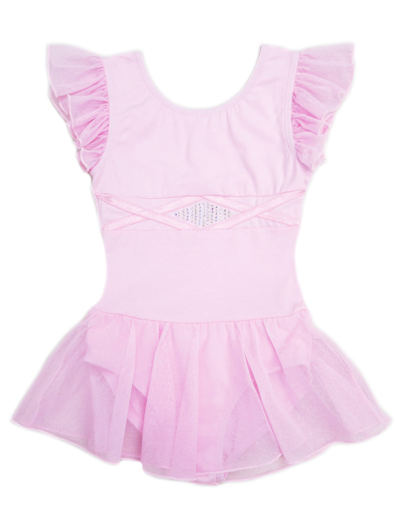 Pink Rhinestone Chiffon Skirted Leotard