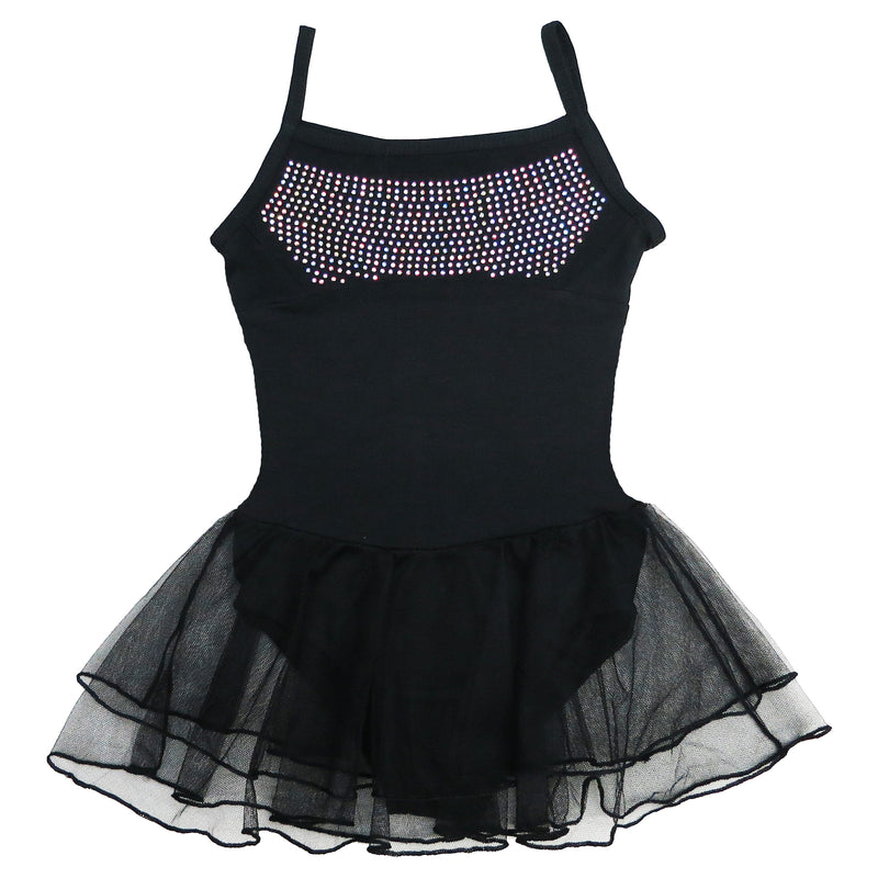 Black Rhinestone Spaghetti Leotard Tutu Attached