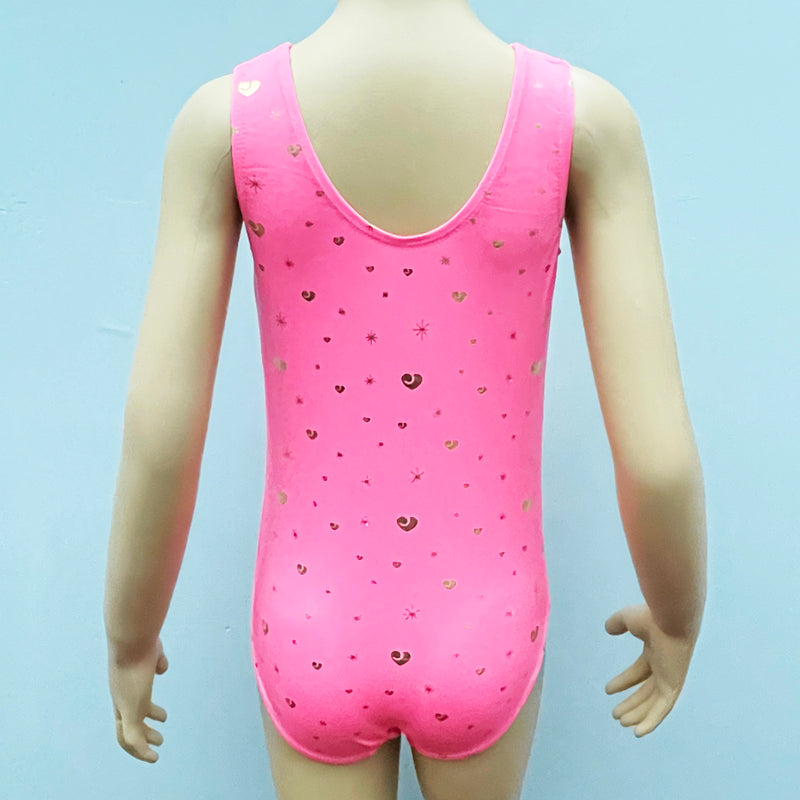 Kid's Hot Pink Heart-Star Leotard With Hair Band