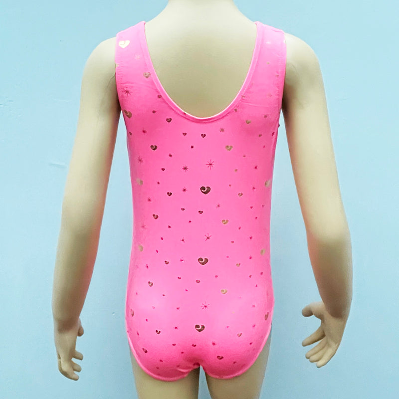 Kid's Hot Pink Heart-Star Leotard With Hair Band