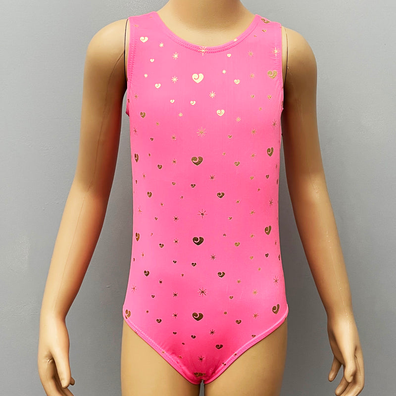 Kid's Hot Pink Heart-Star Leotard With Hair Band