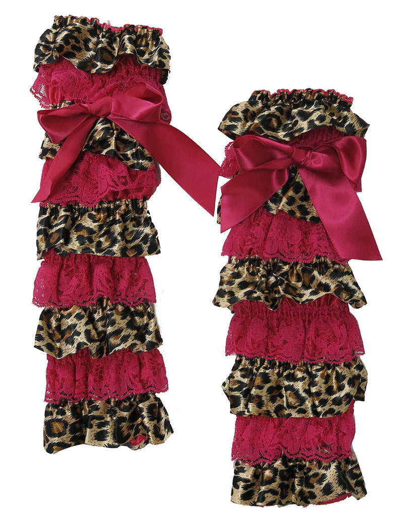 Cheetah Satin/Hot Pink Lace Leg Warmer 