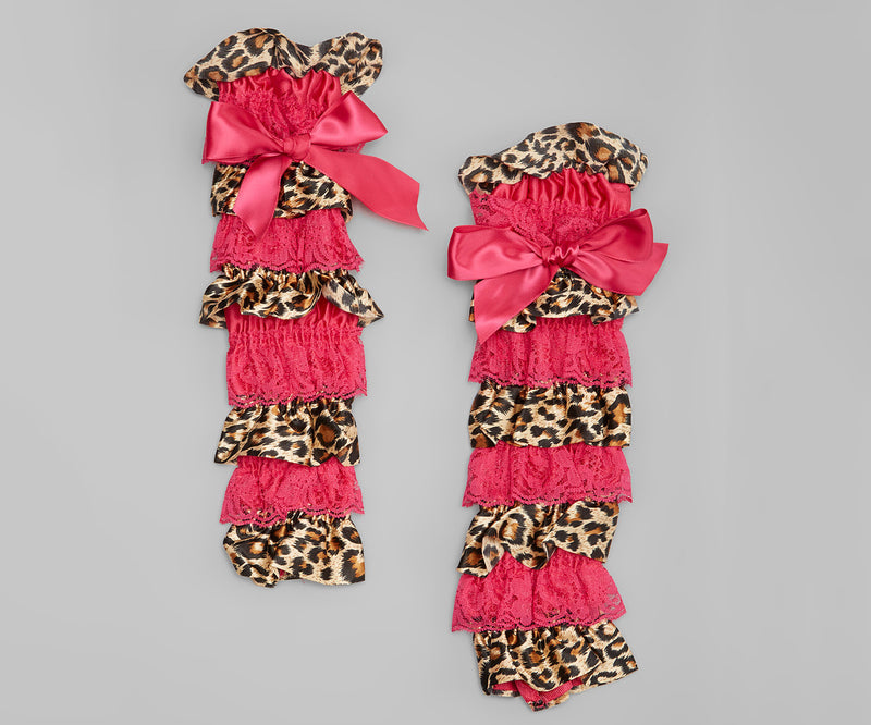 Cheetah Satin/Hot Pink Lace Leg Warmer 