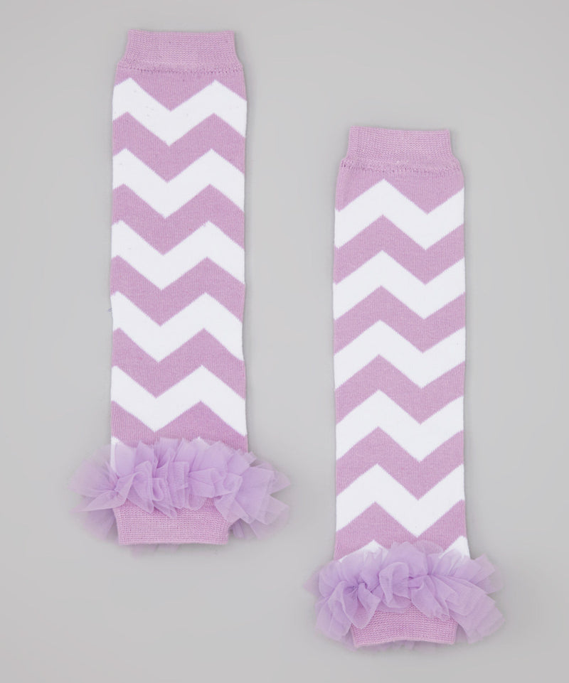 Purple/White Chevron Leg Warmer With Chiffon Ruffle