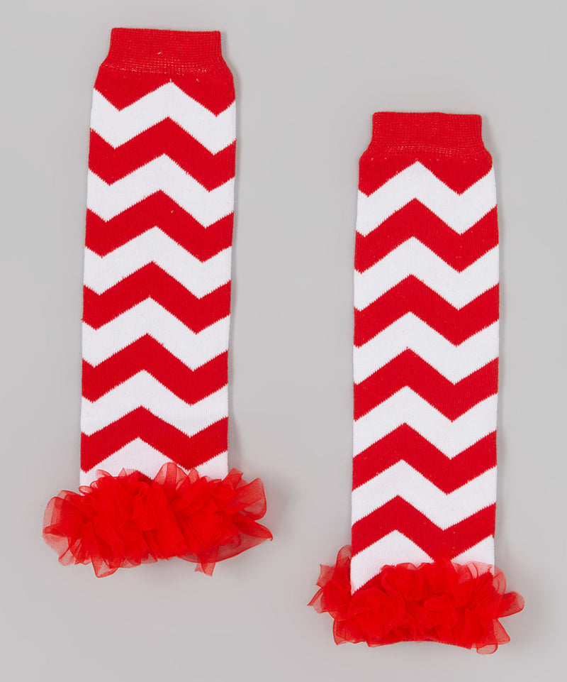 Red/White Chevron Leg Warmer With Chiffon Ruffle