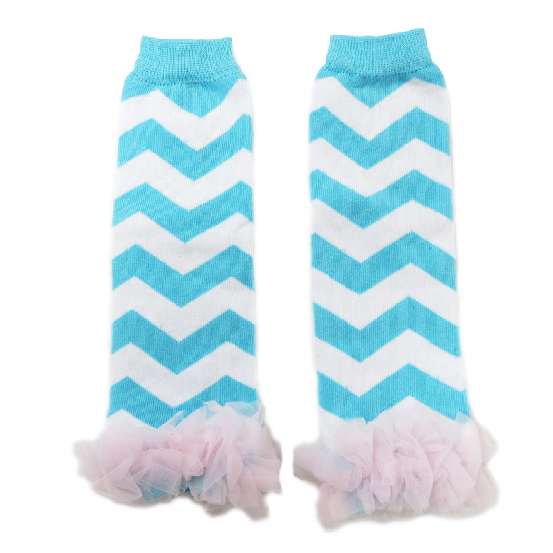 Turquoise/White Chevron Leg Warmer With Chiffon Ruffle