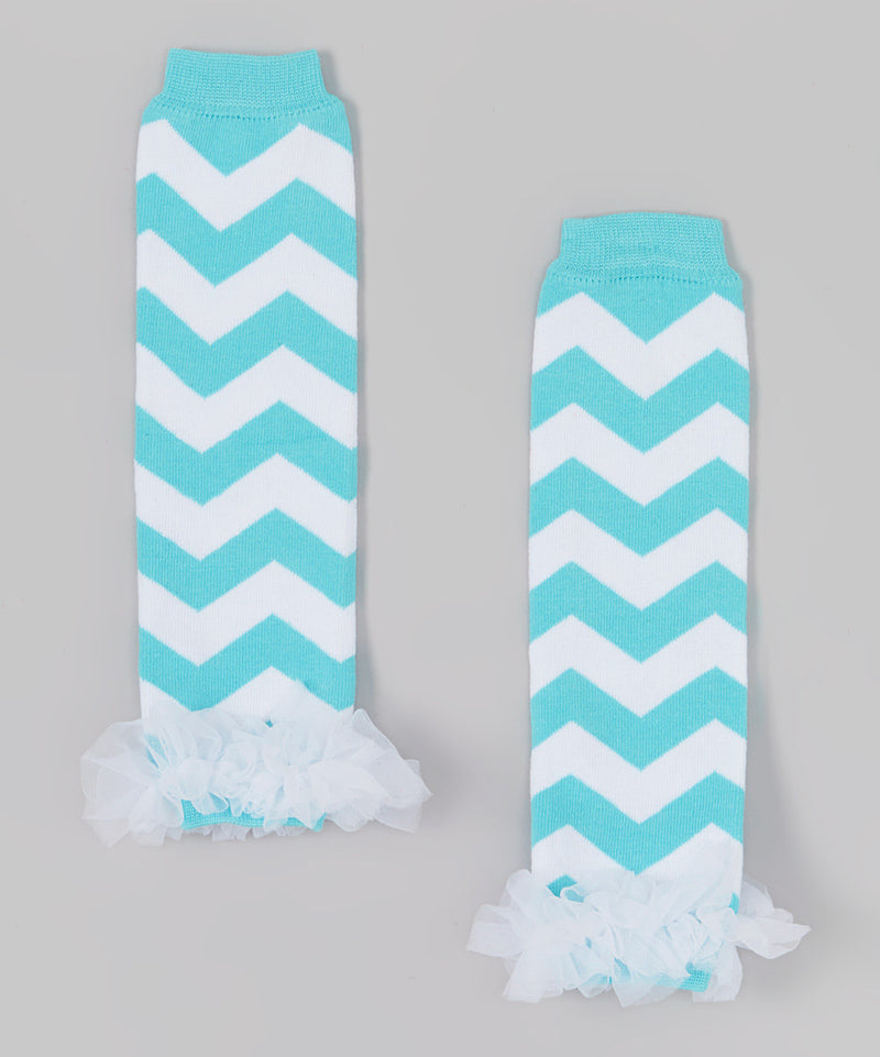 Turquoise/White Chevron Leg Warmer With Chiffon Ruffle