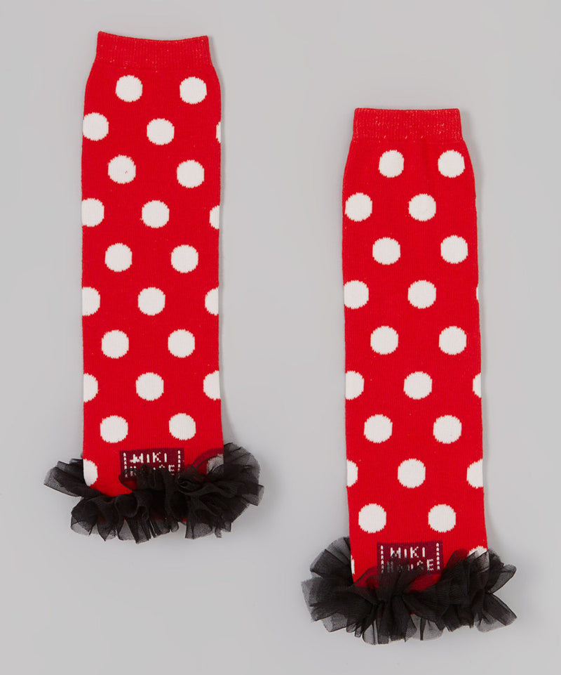 Red/White Dot Leg Warmer With Chiffon Ruffle