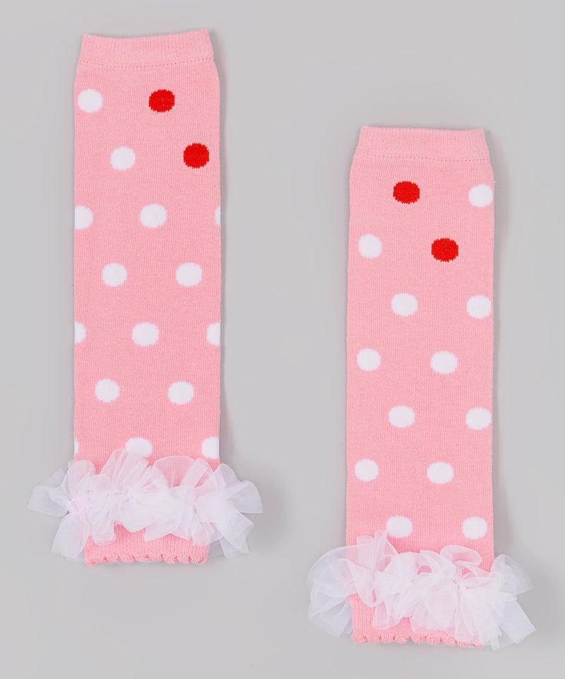 Pink/White Dot Leg Warmer With Chiffon Ruffle
