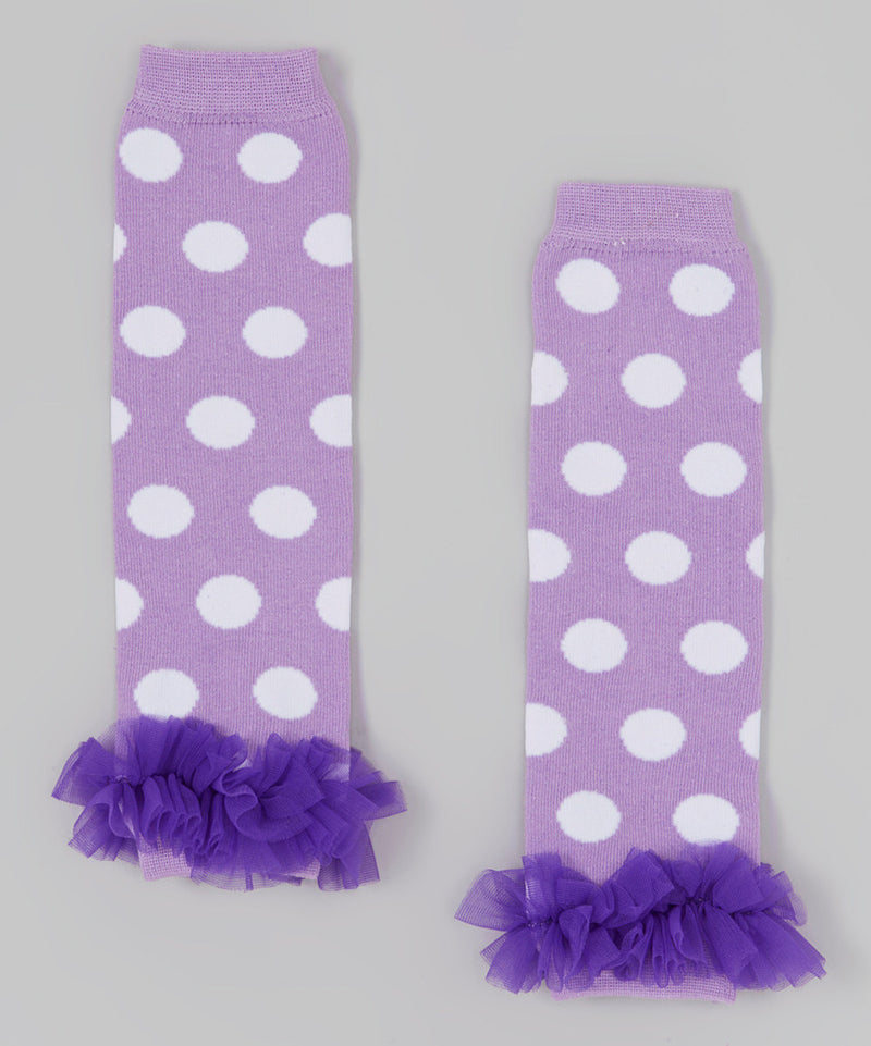 Purple/White Dot Leg Warmer With Chiffon Ruffle