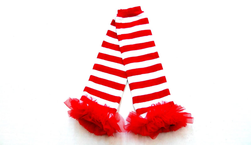 Red/White Strip Leg Warmer With Chiffon Ruffle