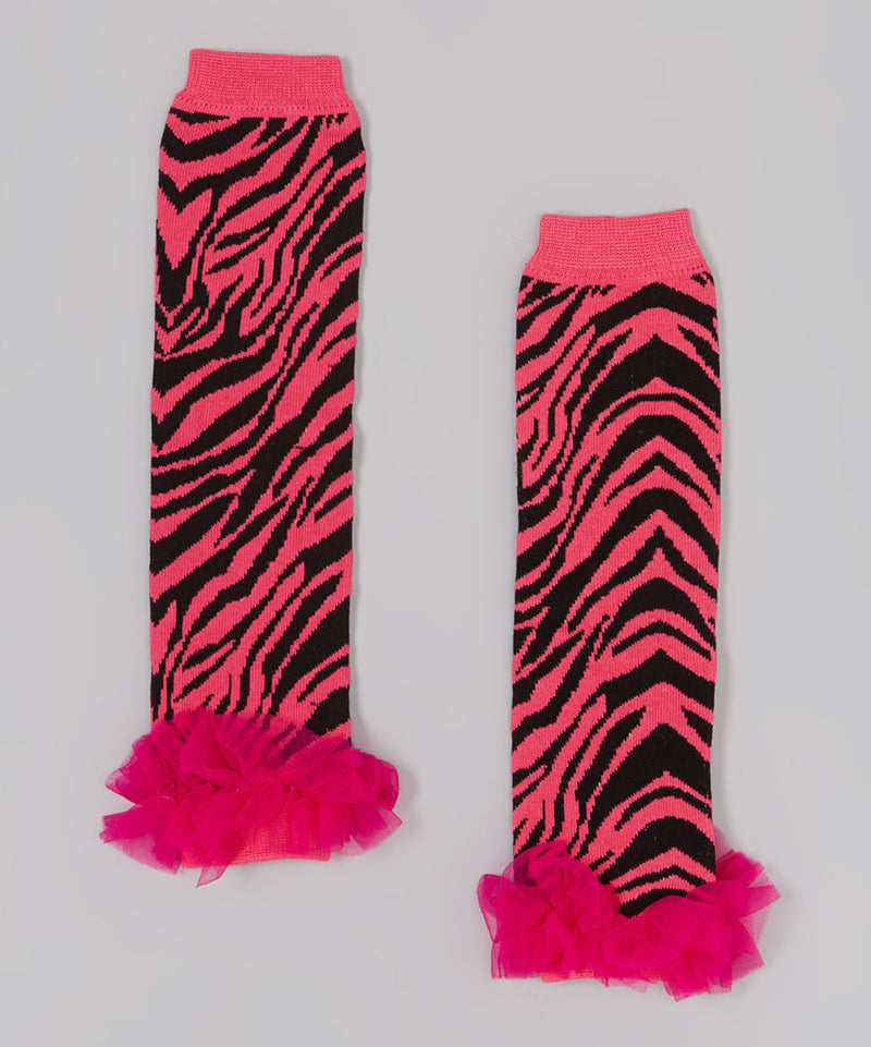 Hot Pink Zebra Leg Warmer With Chiffon Ruffle