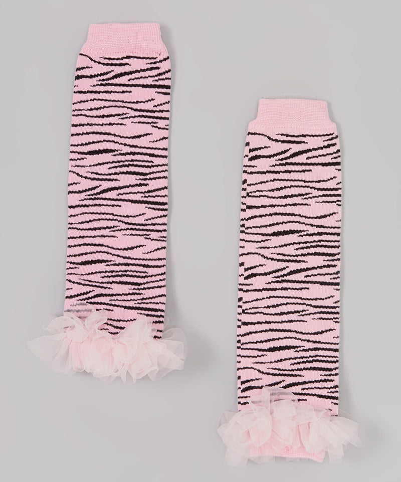 Pink Zebra Leg Warmer With Chiffon Ruffle