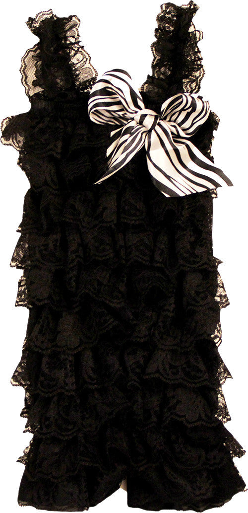 Black Lace Romper With Zebra Bow