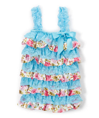 Blue & Flower Lace/Satin  Romper