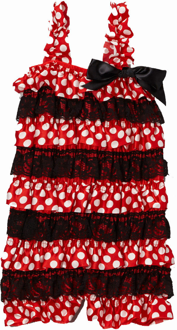 Red White Dot/Black Lace Romper