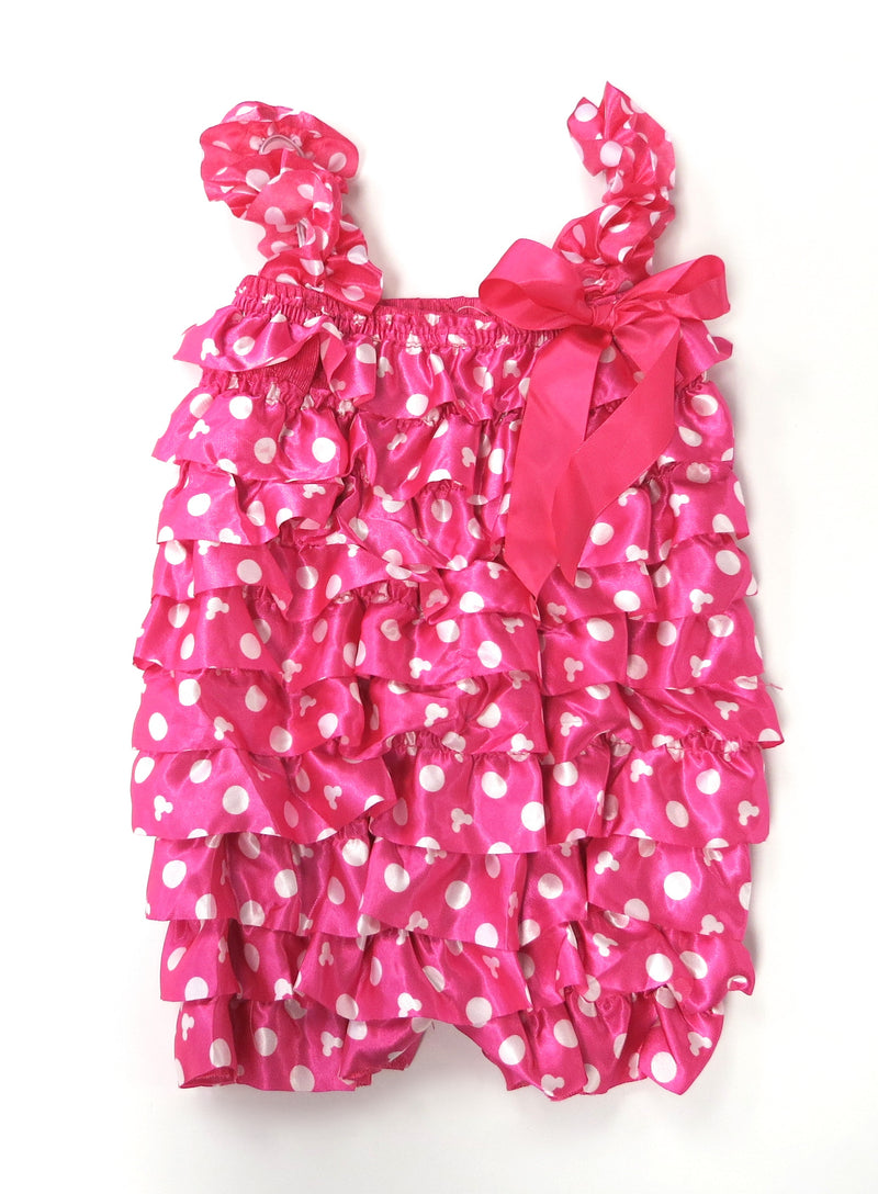 Hot Pink Minie White Dot Satin Romper