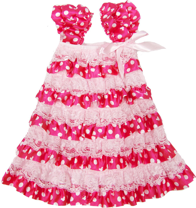 Pink/White Dot & Pink Lace Ruffle Petti Dress