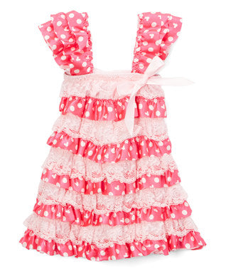 Pink/White Dot & Pink Lace Ruffle Petti Dress