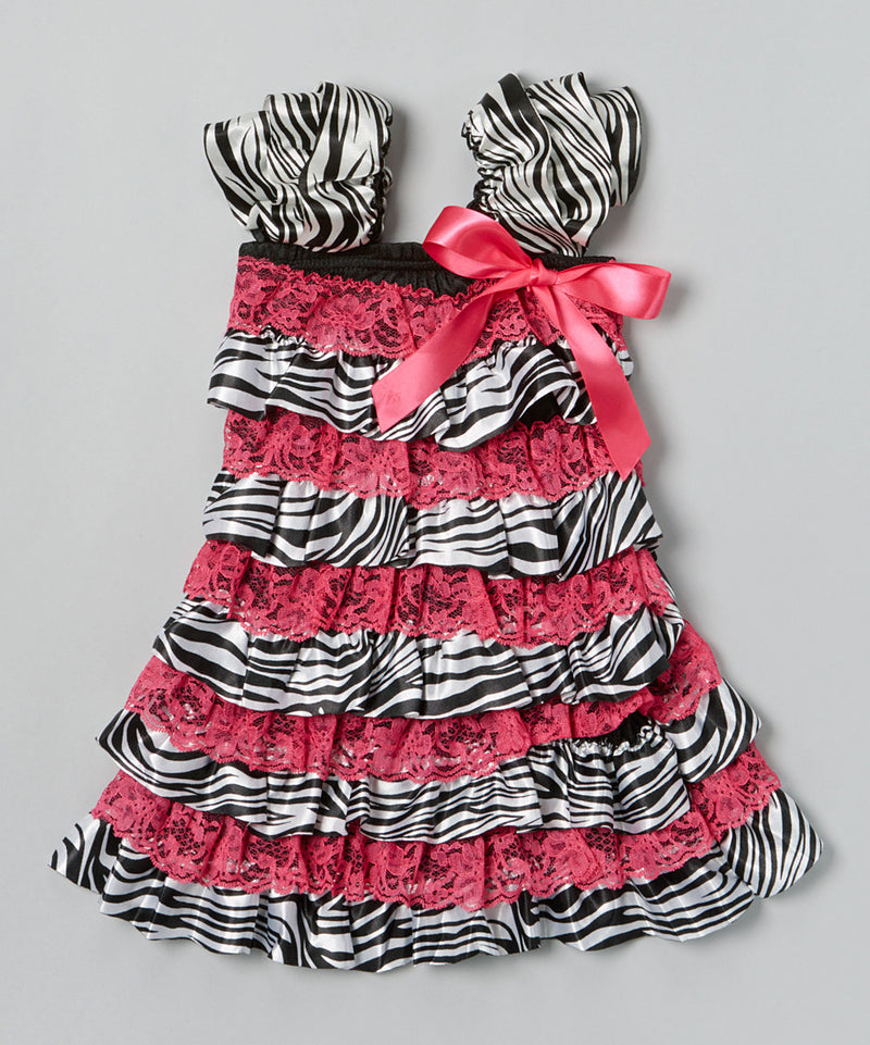 Zebra Hot Pink Lace Ruffle Petti Dress