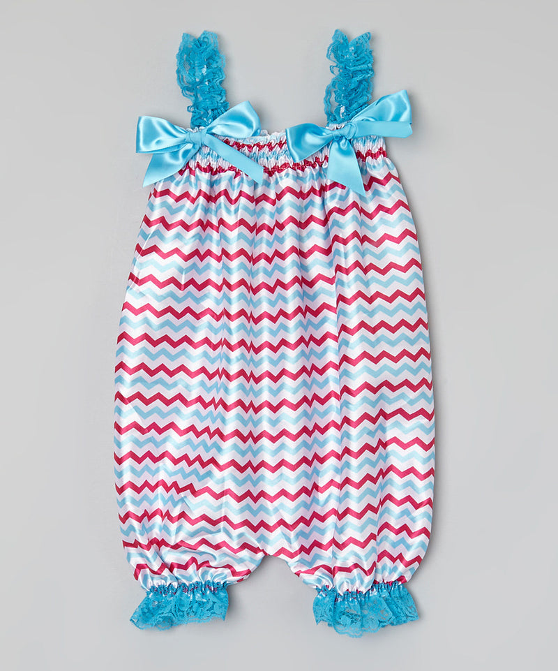 Blue/Hot Pink Chevron Bubble Romper