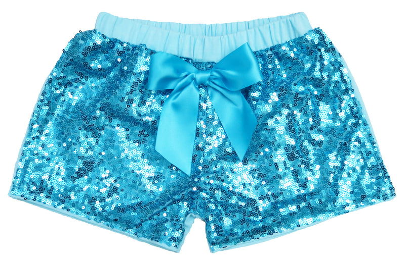 Blue Sequins Bow Shorts