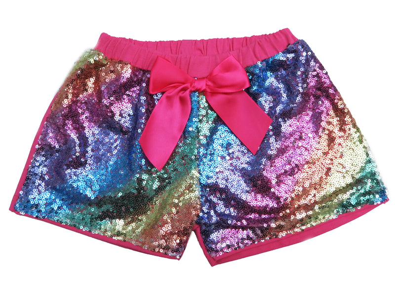 Rainbow Sequins Bow Shorts