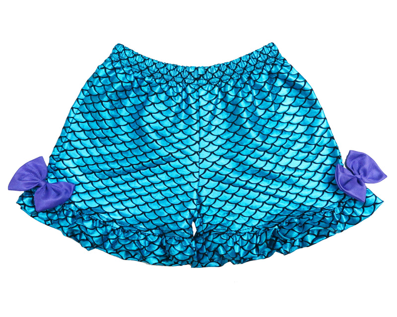 Blue Mermaid Fish Scale Bow Shorts For Dance/Gymnastic/Swimming