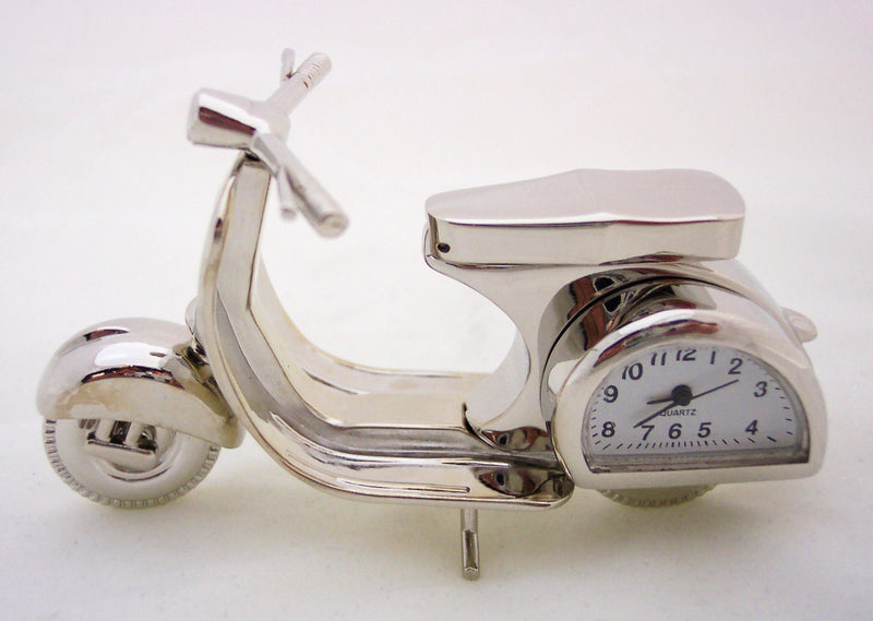 Silver Motor Scooter Collectible Mini Clock