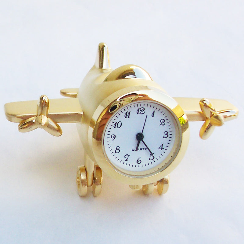 Gold 2 Engine Airplane Collectible Mini Clock