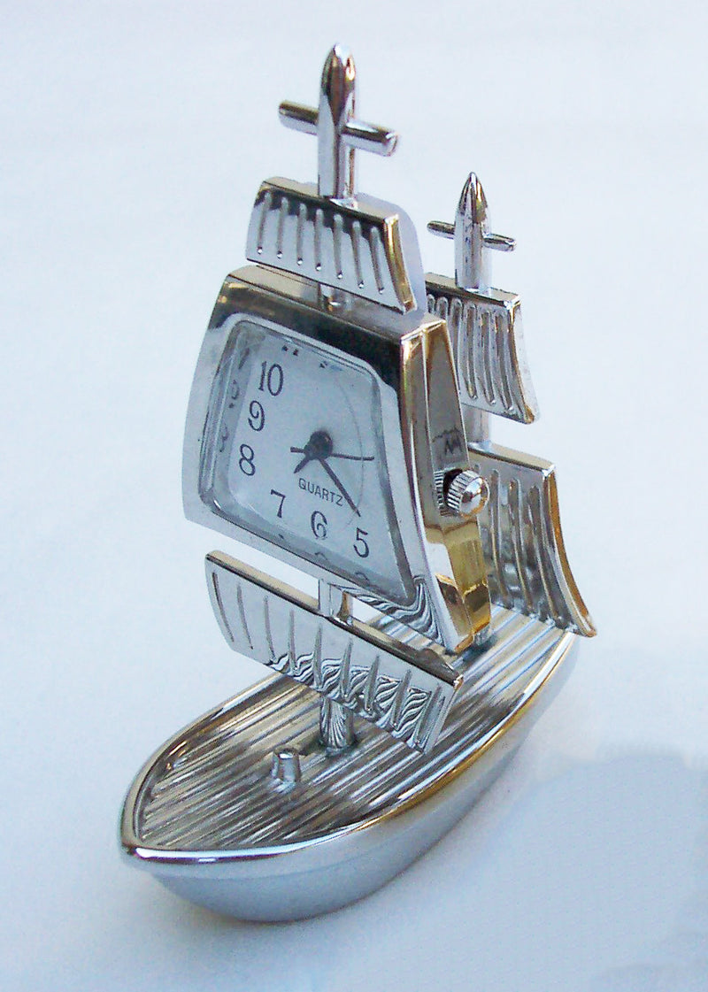 Sliver Sailing Boat Collectible Mini Clock
