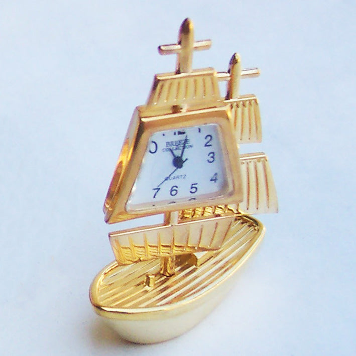 Gold Sailing Boat Collectible Mini Clock