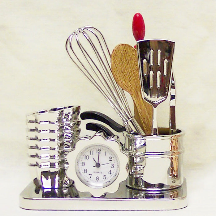 Silver Kitchen Utensil Collectible Mini Clock