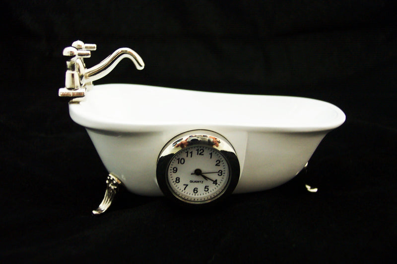White Bathtub Collectible Mini Clock
