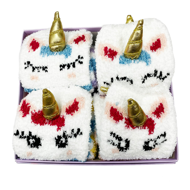 3D Unicorn Plush Socks (4 Pairs Pack)