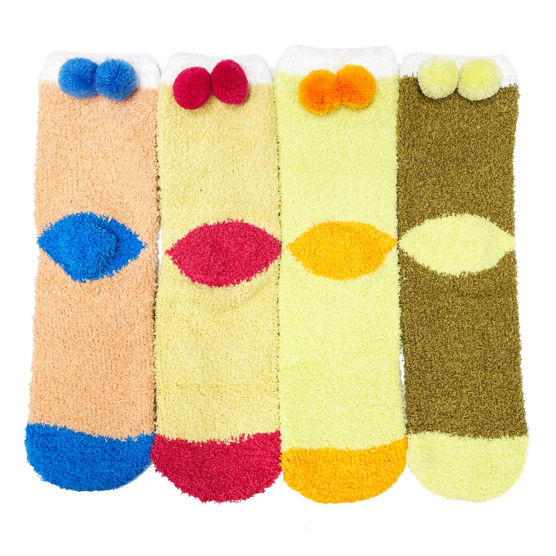 3D Pom Pom Plush Socks (4 Pairs Pack)