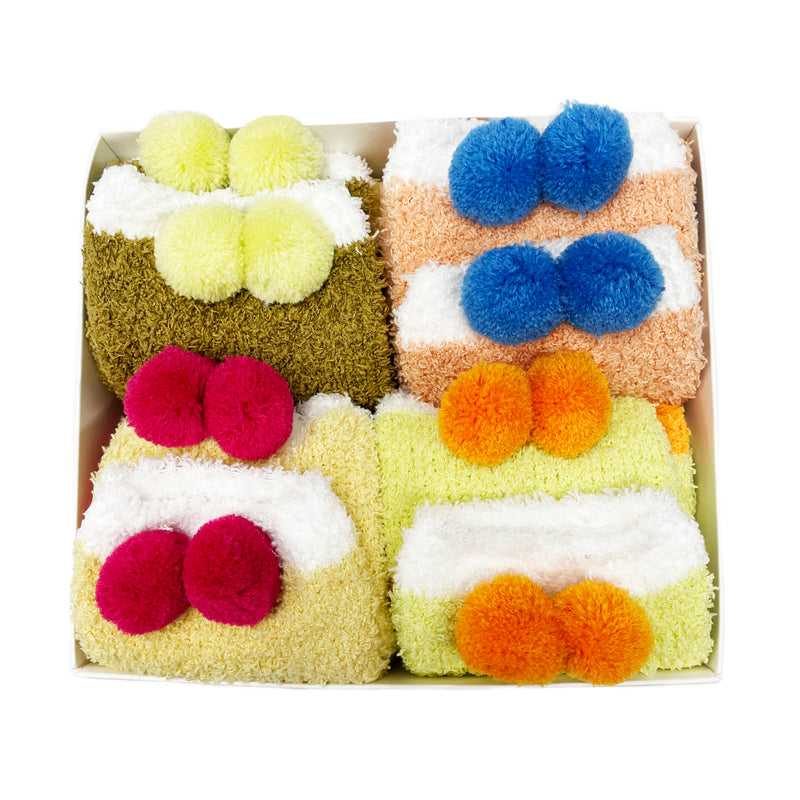 3D Pom Pom Plush Socks (4 Pairs Pack)