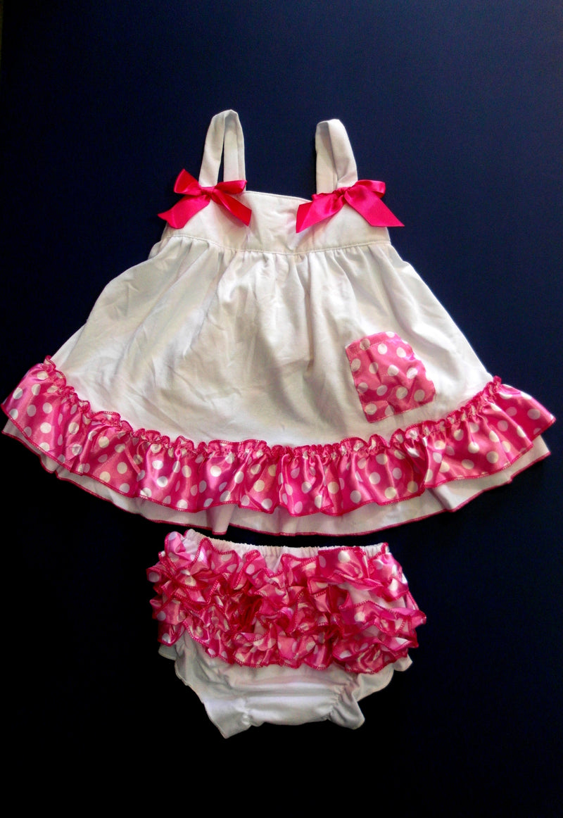 White Pink Dot Swing Top Set