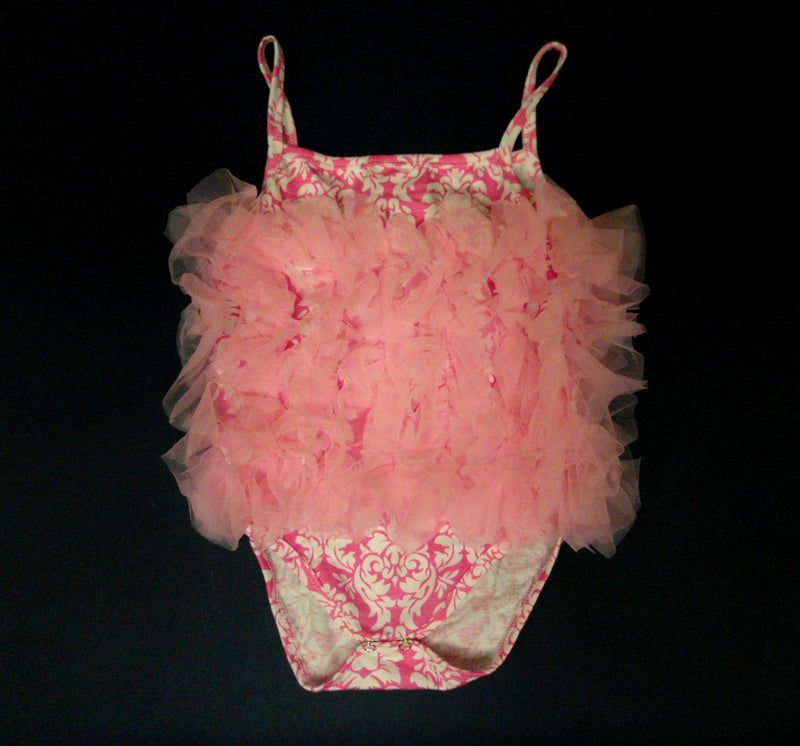 Pink Damask Chiffon Ruffle Bodysuit