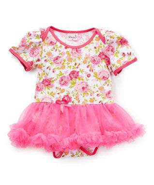 Rose Cotton Bodysuit With Hot Pink Tutu