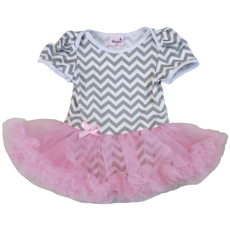 Gray Chevron Bodysuit With Pink Tutu