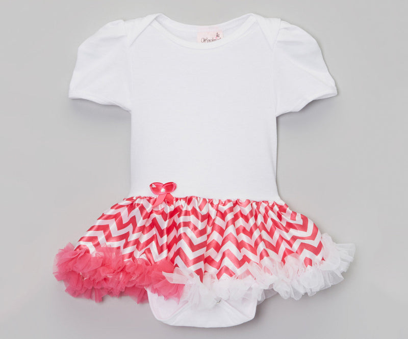 White Bodysuit With Hot Pink Chevron Tutu