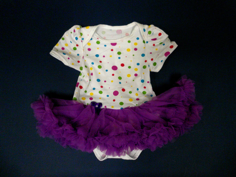 Multi Polka Dot Bodysuit With Purple Tutu